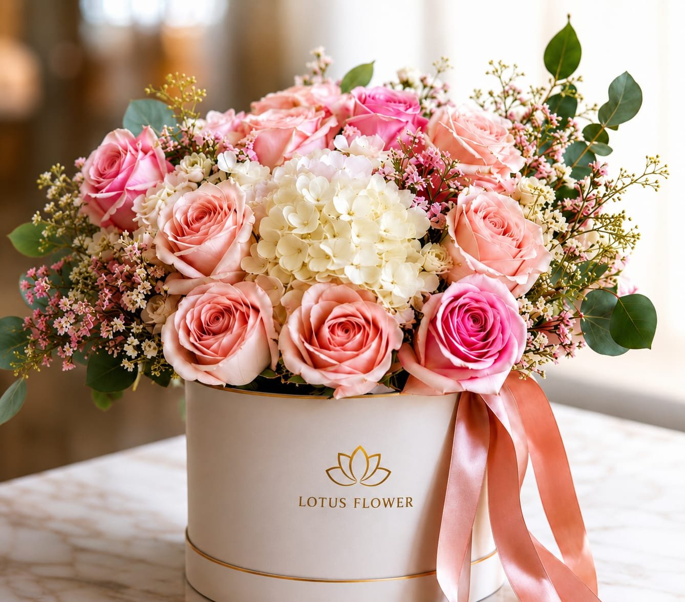 Lotus Flowers pink rose arrangement